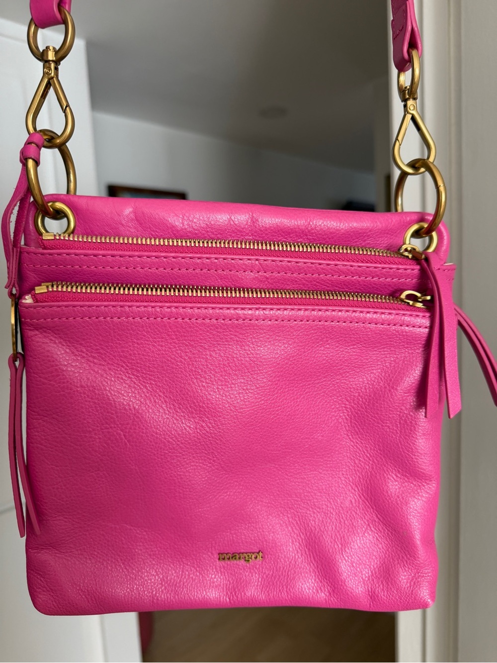 margot Vibrant Pink Leather Crossbody with Gold Hardware